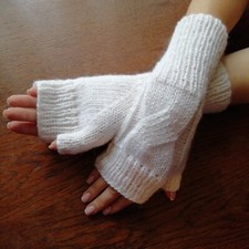 White wool mittens Hand knitted soft gloves Warm cozy winter women accessories