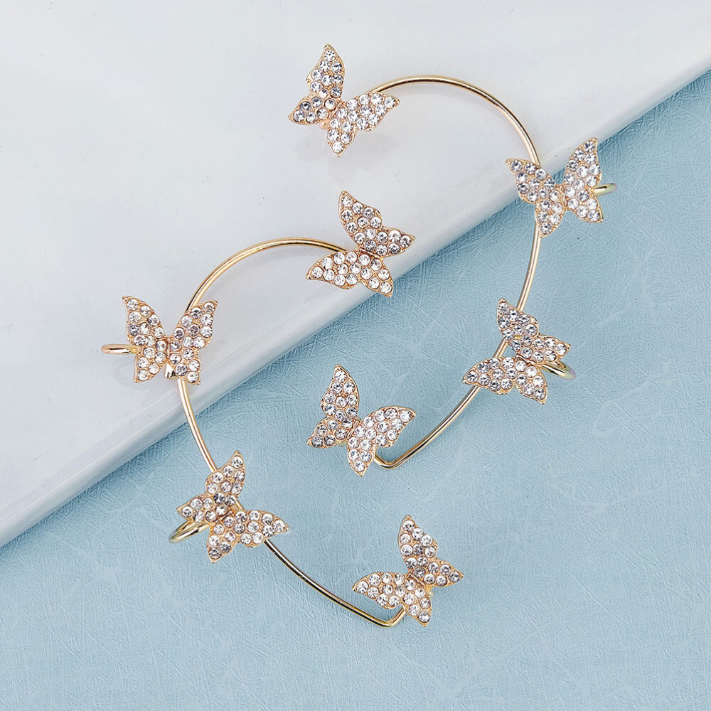 Silver Rhinestone Butterfly Ear Cuff Earrings NonPierced eBay