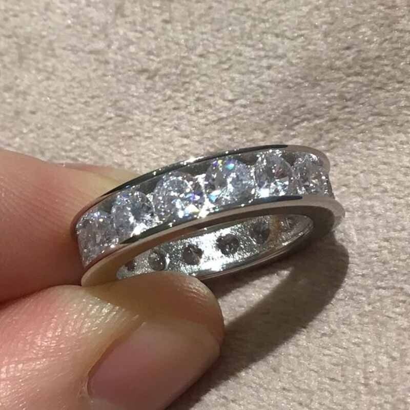 Moissanite Bezel Set Mans Engagement Eternity Band Ring in 14k White Gold Plated