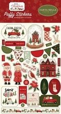Crafts CB Puffy Stickers Hello Christmas Santa Mrs. Claus Snow Dome Fresh Trees