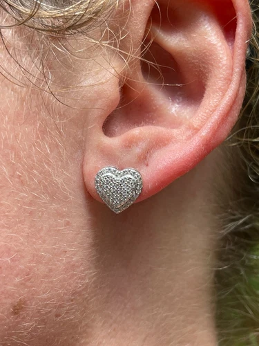 Solid 925 Sterling Silver Iced Heart Stud Earrings Simulated Diamonds Iced - Picture 10 of 11