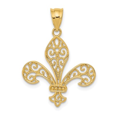 14k Gelbgold filigran Fleur de Lis Anhänger Geschenk für Frauen