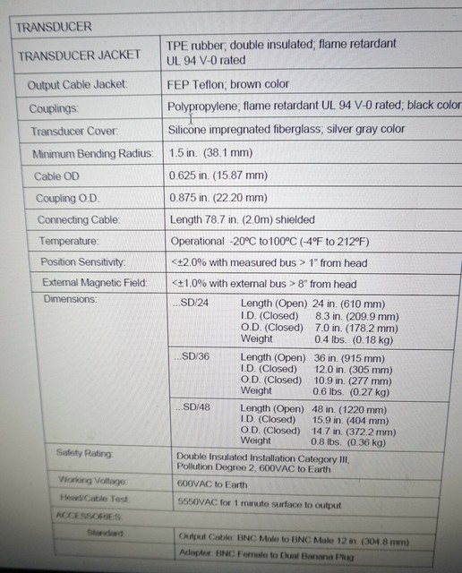 DYNEAMP Dynamp LEM Flex Wraparound Current Probe Model RR 3000SD/36