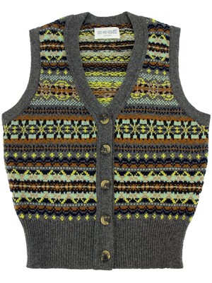 1940er Jahre Stil Damen 100 % Lammwolle Fairisle Weste - Granatgrau