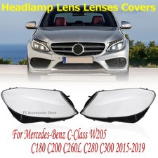 L R Headlight Lens Cover for Mercedes W205 C180 C200 2015-2018