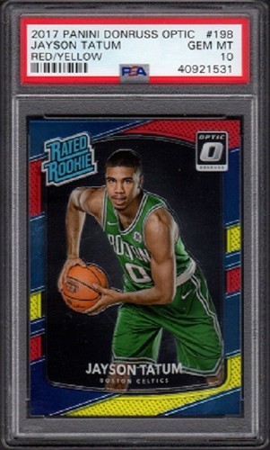 2017-18 Jason Tatum Donruss Optic Rated Rookie RC #198 Red-Yellow Graded PSA 10