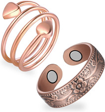 Feraco 2PCS Pure Copper Rings for Women,Magnetic Ring Magnets Jewelry with 350