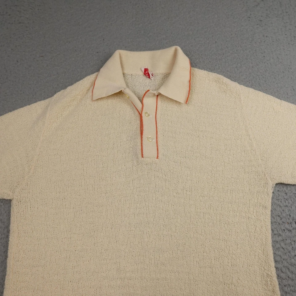 Camisa polo vintage Munsingwear para hombre mediana crema naranja tejida Wintuk Orlon años 60 Foto 3 de 4