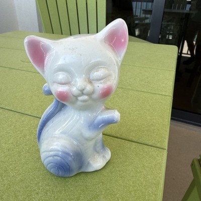 White and Blue Cat Figurine Knick Nack