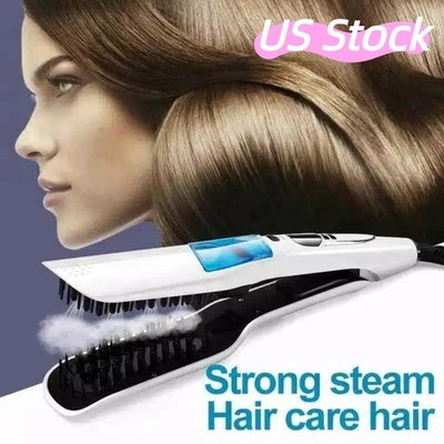 Adjustable Negative Ion Steam Hair Straightening Brush Ceramic Comb Hair Care US