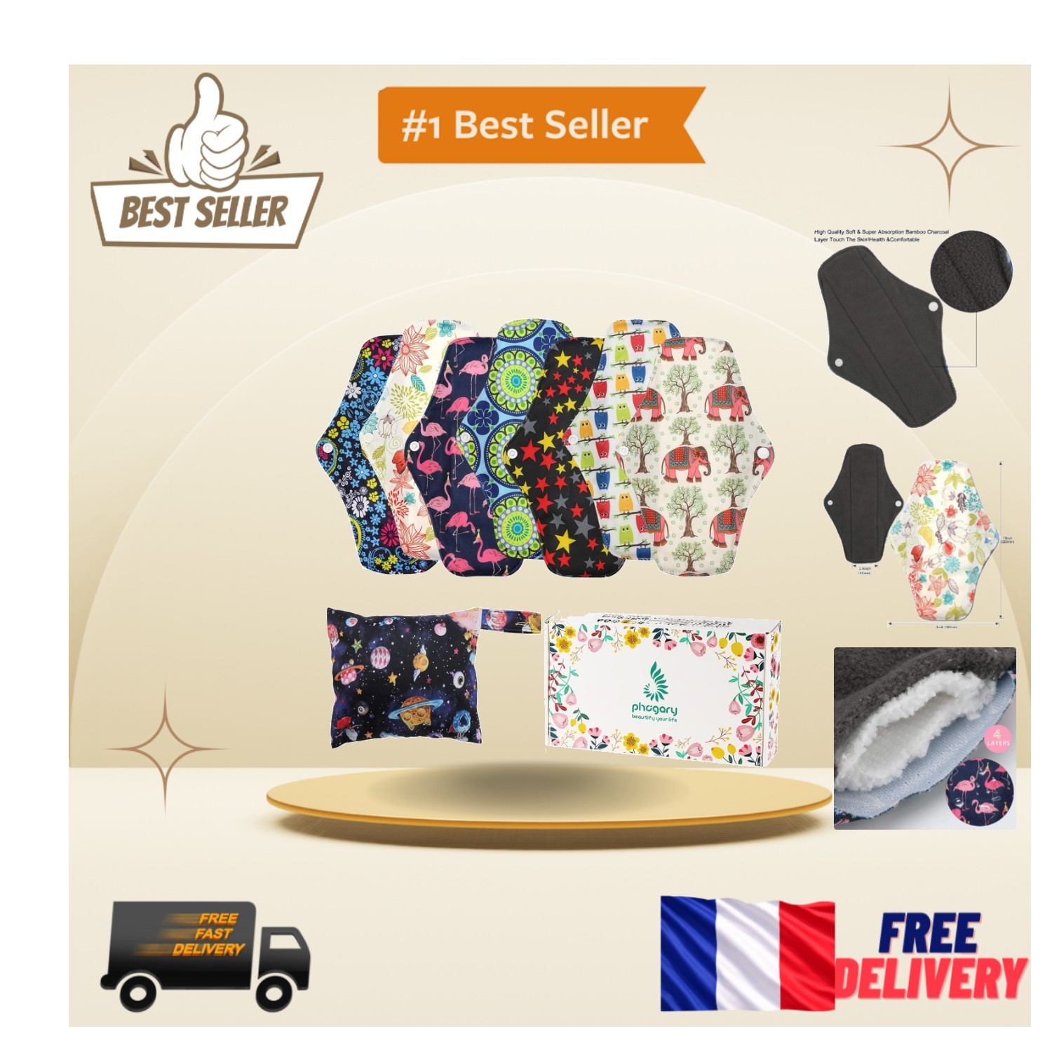 Serviette lavable 25,4cm pour un sommeil serein en période de règles