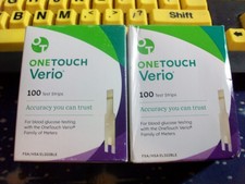 100 ONE TOUCH VERIO TEST STRIPS, 1 BOX OF 100, EXP 2-28-26, DINGED SEALED BOX
