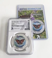 7KMetals 2021 $5 State Animal MONTANA MOURNING CLOAK RAREST 2000! 1oz Silver NGC
