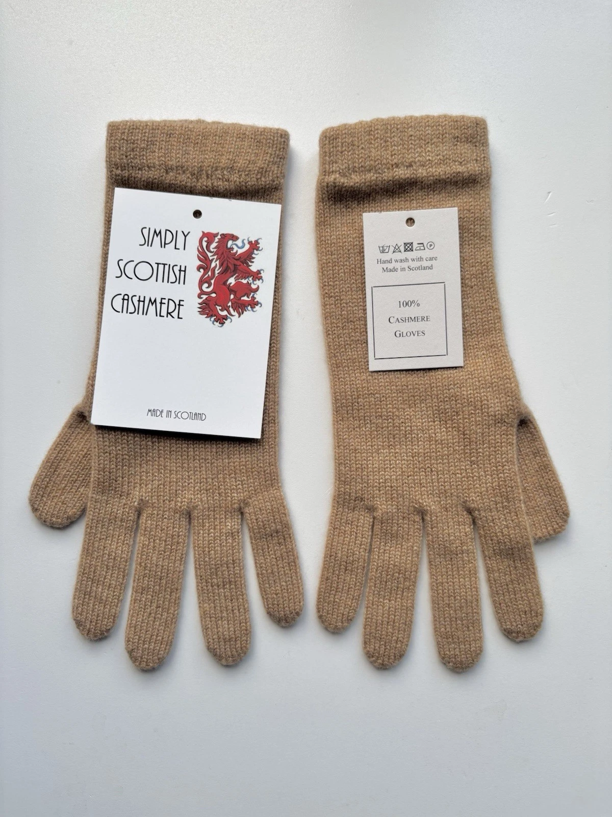 100% Pure Cashmere Knitted Classic Camel Long Wrist Gloves Short Ribbed Cuff