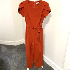 Calvin Klein Jumpsuit Womens 12 Cropped Flutter Sleeve Pockets Dark Ginger