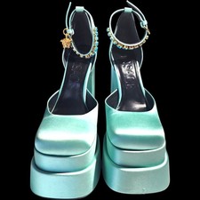 Versace Aevitas Heels Platform Ankle Crystals Strap Satin Forget me Not EU-37.5
