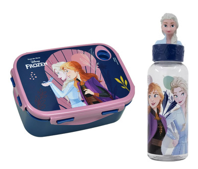3D  Trinkflasche 560 ml + Brotdose FROZEN Eiskönigin Elsa & Anna, Pausenset