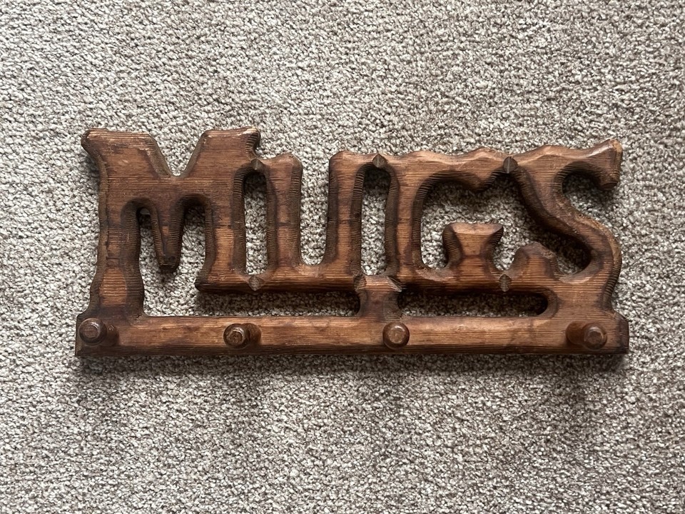 VTG Wooden “MUGS” Peg Wall Rack Mug Holder | Farmhouse Cottagecore ...