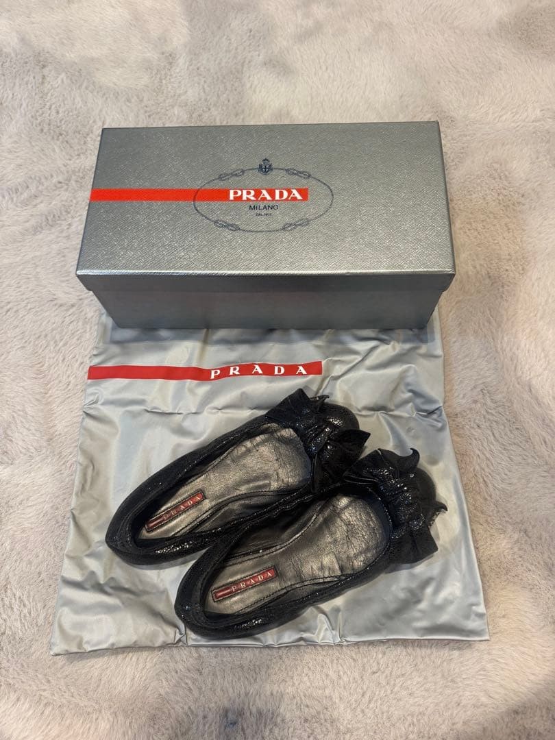 PRADA Women's Pumps Ballet Flats Size:35/JP:22.5 Leather Black 135145K Authentic thumbnail 2