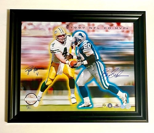 1997 Brett Favre Barry Sanders Signed MVP 16x20 Autograph Photo SP + /97 AUTO 💎