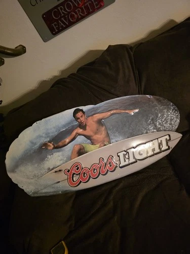 Coors Light Vintage 2002 Rare Tin Metal Sign surfing 39x17 display beer bar pub