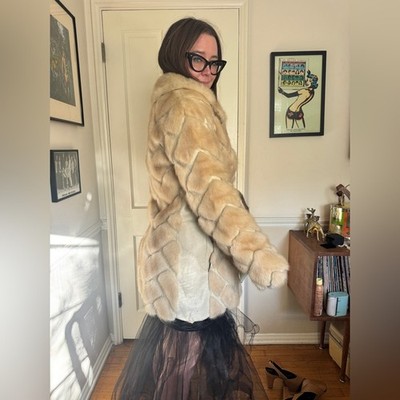 70s Vintage Blond Mink + White Leather Jacket Sz M | eBay