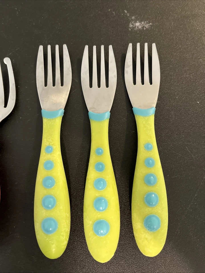 Tenedor y cuchara Gerber de colección mango grueso nudizo, 5". (1 juego), rosa/púrpura Foto 2 de 4