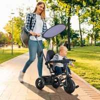 Homcom 6-In-1 Dreirad Mit Schubstange, Kinderdreirad Mit Sonnendach, Korb, Blau