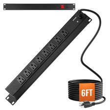 1U PDU, 8 Outlets, Rack Mount Power Strip Fits Standard 19" Server Racks, with