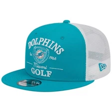 Miami Dolphins New Era Golf Club Crest 9FIFTY Snapback Hat Cap Men's NFL Aqua