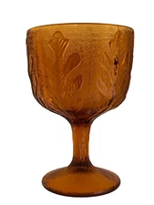 VTG Mid Century 70s FTD Amber Glass Oak Leaf Design Goblet Candy Bowl, MCM Decor