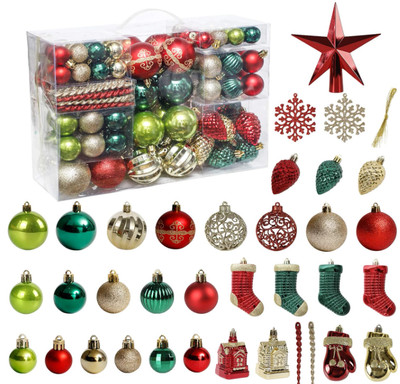Christmas Tree Ornament, 132pcs Christmas Tree Decoration Set Red Green Gold...