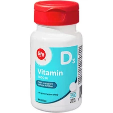 Life Brand Vitamin D3 1000 IU Support Immune Function No Gluten 250 pcs NEW