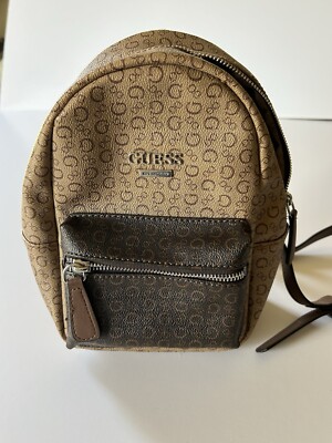 Brown GUESS Monogram Mini Backpack Women main image 3