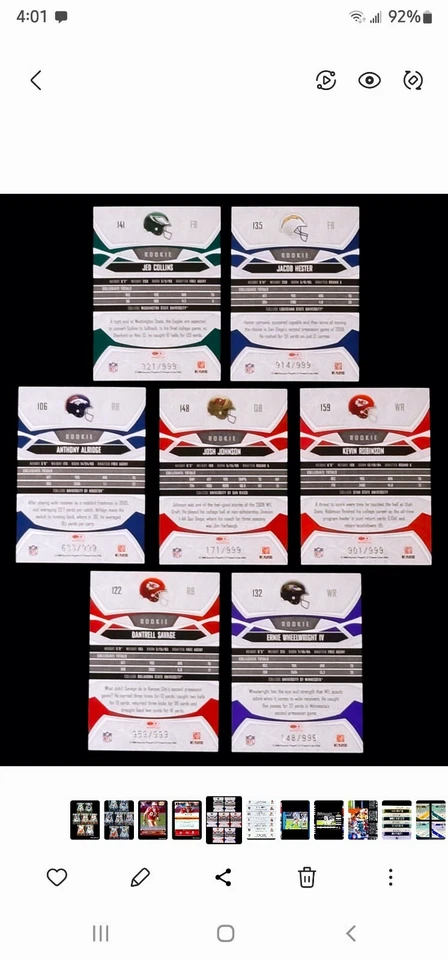 (7) 2008 Donruss Gridiron Gear Rookie Card SP /999 Lot - Image 2 of 3