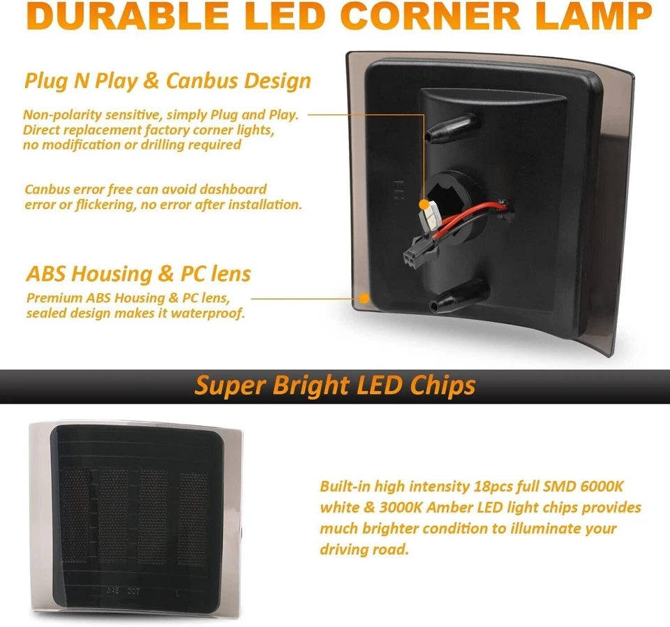 4PCS LED Front Corner Light Smoked Lens 1994-2000 for Chevy C/K C10 Pickup Truck - Image 4 of 4