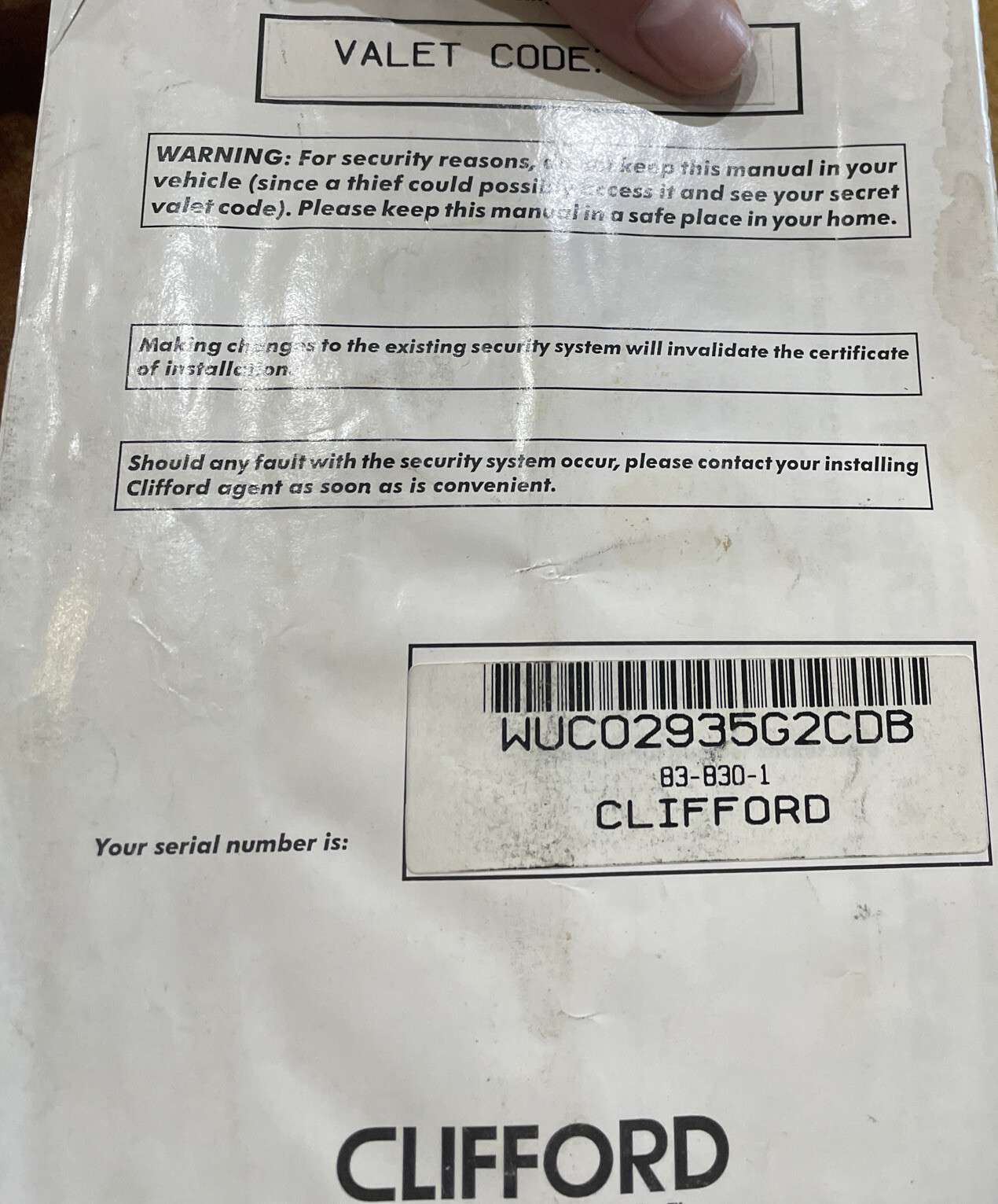 clifford concept 600 alarm With Extras ,User Manual + Valet