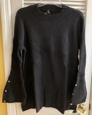 Du Jour Mock Turtleneck Bell Sleeve Rib Knit Sweater Black XL