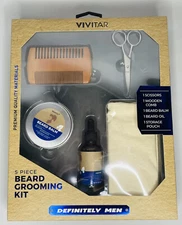 Vivitar Beard Grooming Kit 5 Piece Beard Oil, Balm Scissors Wooden Comb NEW