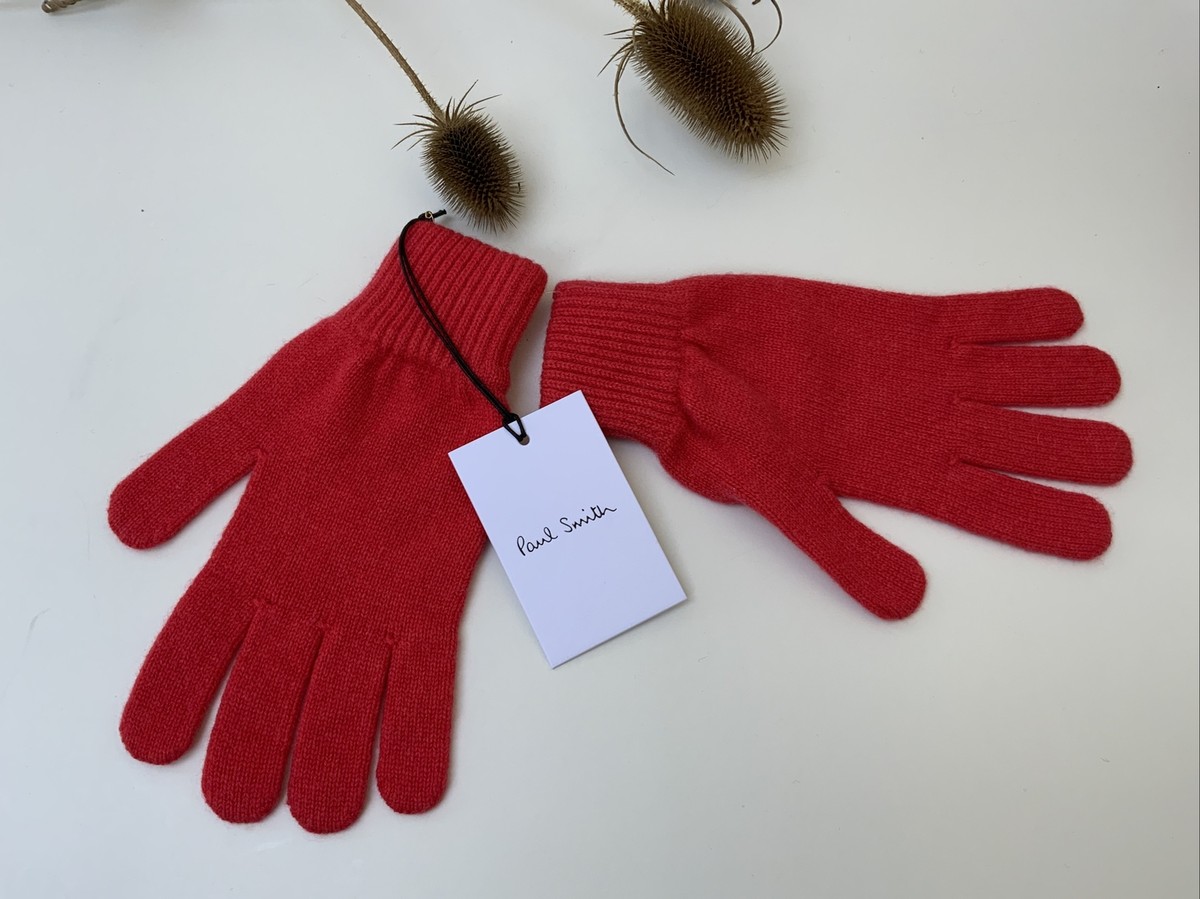 Designer Paul Smith Men's Coral Orange 100% Cashmere Knitted Gloves BNWT  RRP £75