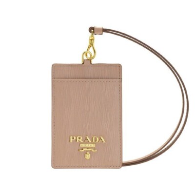 Prada Vitello Move Beige Leather Logo Plaque Lanyard Cardholder