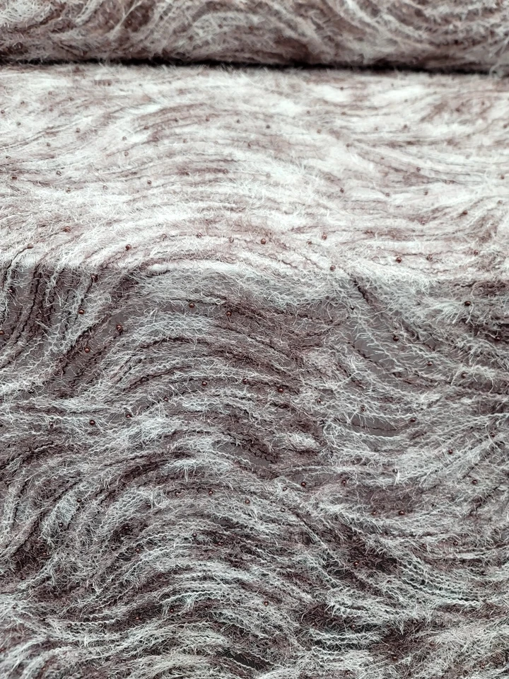 Tela de piel sintética artificial peluda malva flecos encaje bordado perlas encaje Foto 3 de 4