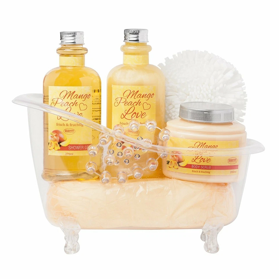 BRUBAKER Beautyset Pflegeset Bade-Set Badewanne Mango Peach Bade Geschenkset Wellness NEU