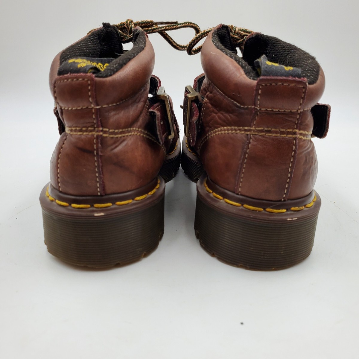 Doc Marten Boots Men 8 Brown Leather Distressed Vintage DR100 PC051 Y2K Platform Vintage 00s Dr. Martens Brown Leather Boot 2000 Y2k Chunky  main image 4