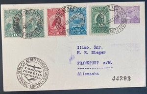 1936 Brazil Hindenburg Zeppelin Flight PC cover to Frankfurt Germany LZ 129