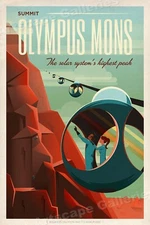 “Summit Olympus Mons” Retro Space Exploration NASA Travel Poster - 16x24