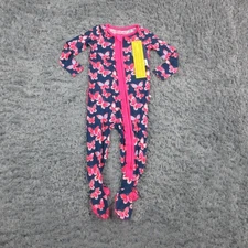 RuffleButts Pajamas Girls 12-18M Blue Pink Butterfly Bliss One Piece Footie NWT