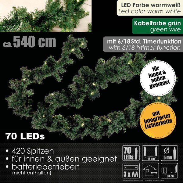 LEX 2Er Set LED Weihnachtsgirlande 2,7M 5,4M Batterie Timer Innen AußEn-image