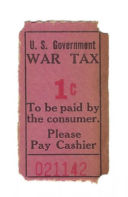 #ad 1¢ U.S. Government War Revenue Tax Ticket To Be Paid By The Consumer $1.79