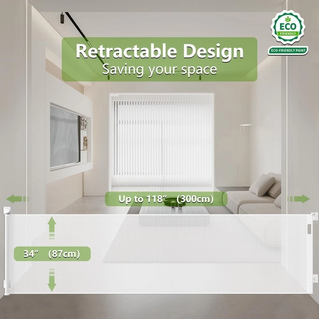Extra Wide Retractable Baby Gate 118” W 34” H White
Opens in a new window or tab